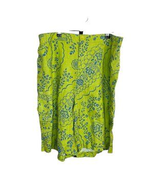 FLAX 100% Linen Paisley Shorts, Lime Green/Blue, Size Large